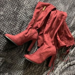 Burgundy Thigh High Boots
